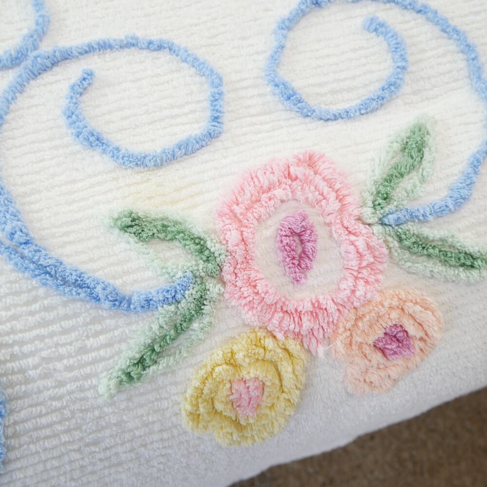 Vintage Chenille Bedspread Full ? 99" x 91" White Floral Cottage Cotton Granny - Picture 3 of 16